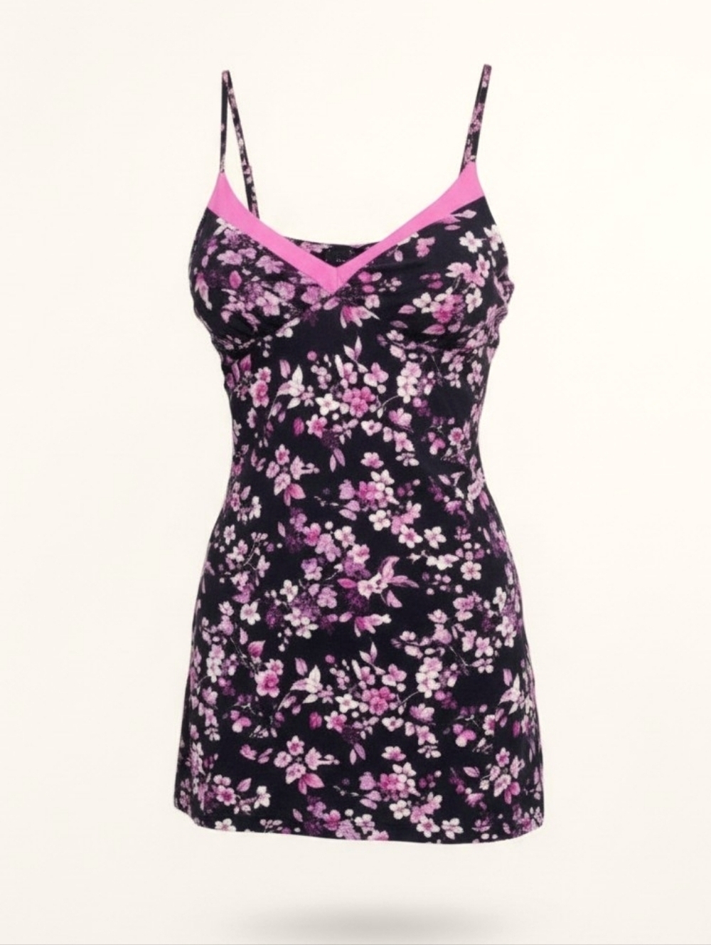 Alfani Intimates Floral Chemise Nightgown Pink Black Spaghetti Strap Large
